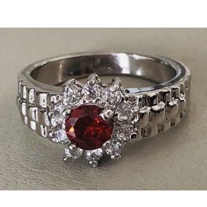 New Round Red Garnet CZ Silver Ring size 6 1/4